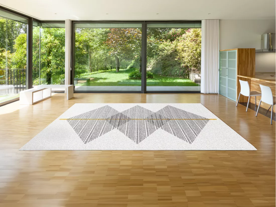 Tapis géométrique - 200 x 290 cm - Blanc et gris- NIMIRIA