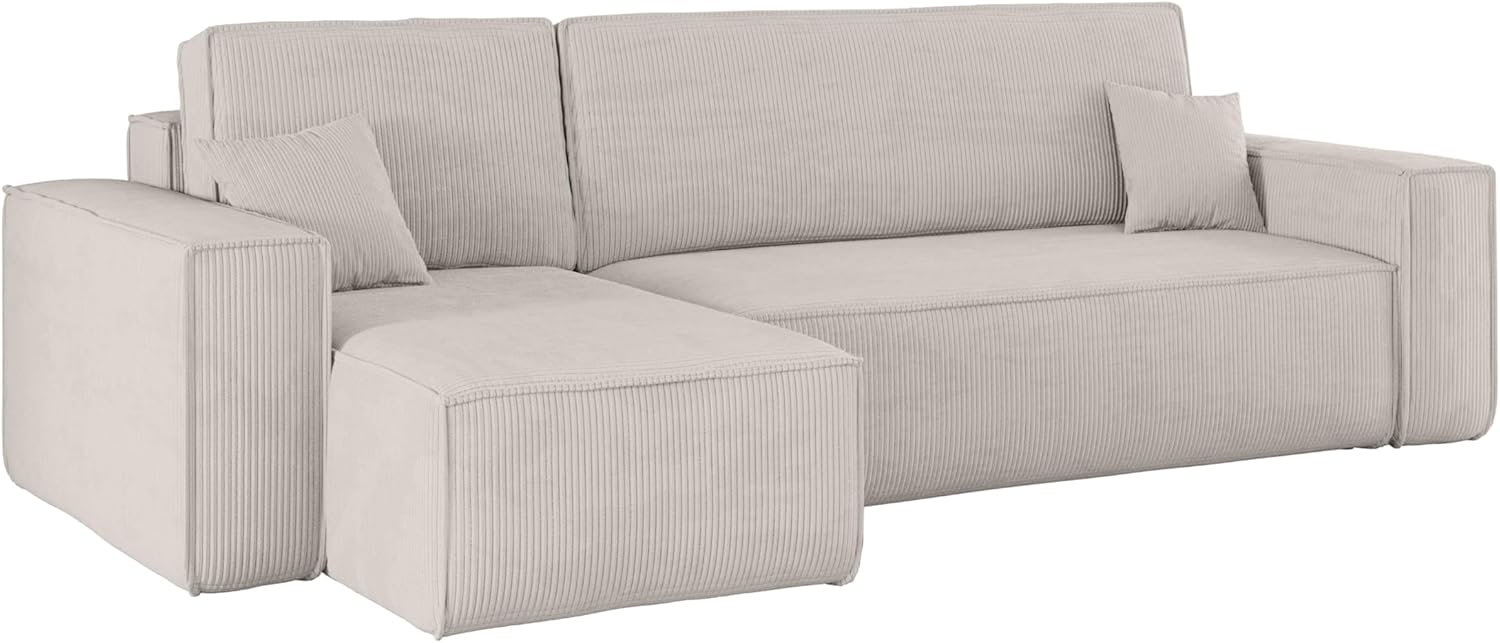 Kaiser Möbel, Ecksofa mit schlaffunktion, mit Bettkasten, Schlafsofa Best, Designer Sofa, Modern Design Couch, Polsterecke, Freistehend, Dicker Cord, Beige Links