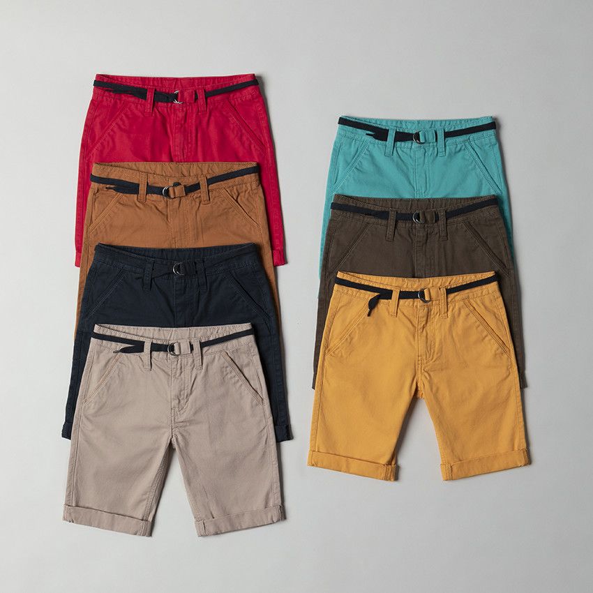 Bermuda en coton uni avec ceinture ajustable - Jaune