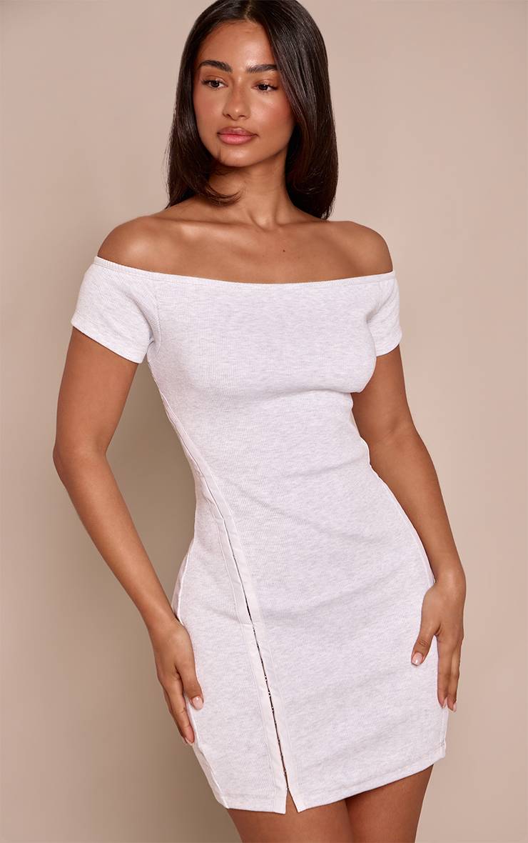Gris Cendré Robe Mini Bardot Petite Avec Coutures Apparentes Devant