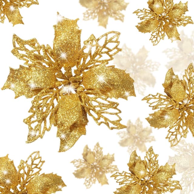 Kunstige blomster juledekoration 5-pak Guld