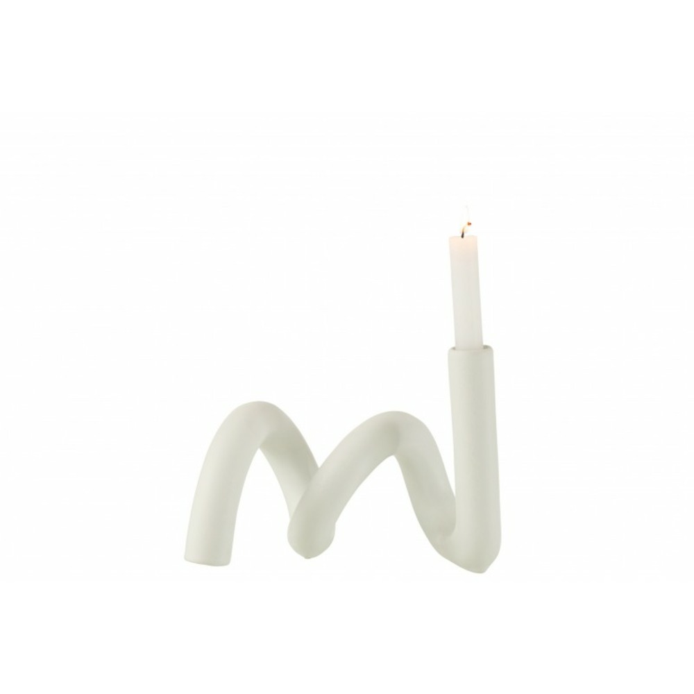 Bougeoir tordu en céramique blanche 27x15x18cm