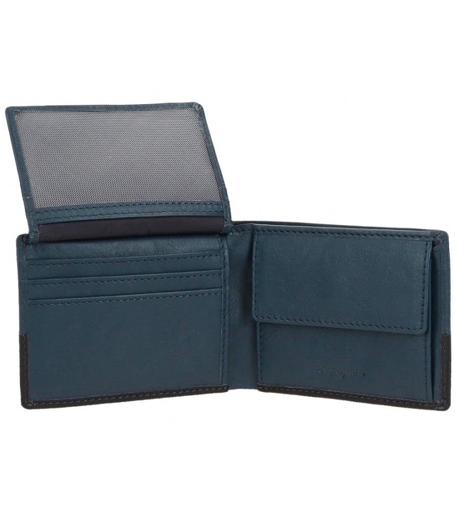 Carteira dupla de couro Pepe Jeans azul marinho