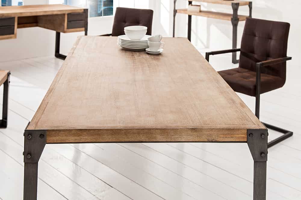 Industrial Design Esstisch FACTORY 160cm Akazie teak-grau weiß gekälkt Metallbeine Kufe