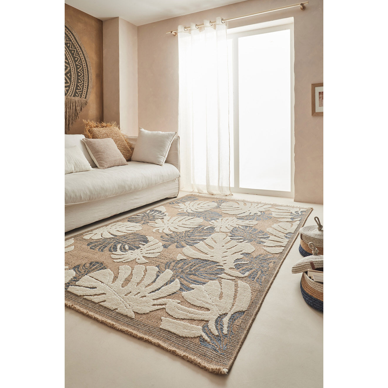 Nazar Rugs Tapis aspect jute TULUM 9062 bleu - 120x170 cm
