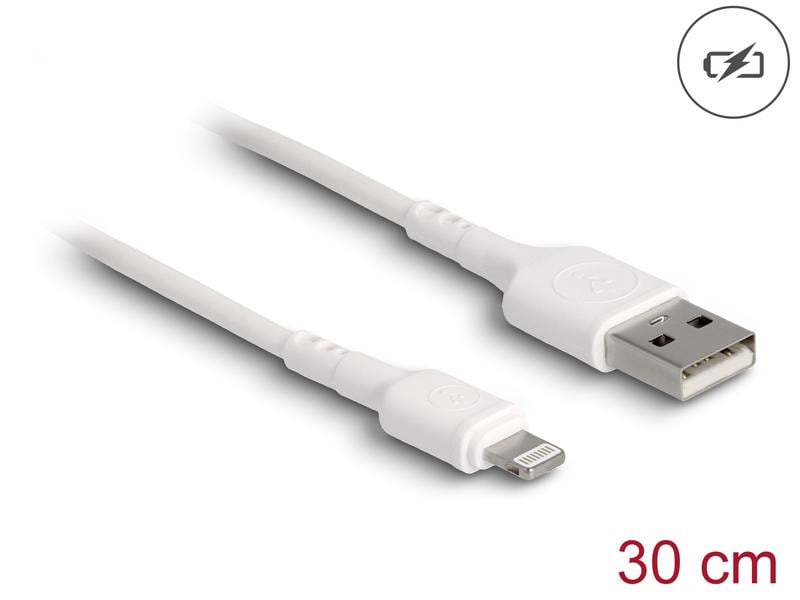 Delock USB-Ladekabel USB A - Lightning 0.3 m, Weiss Delock USB Ladekabel für iPhone, iPad, iPod weiss 30 cm