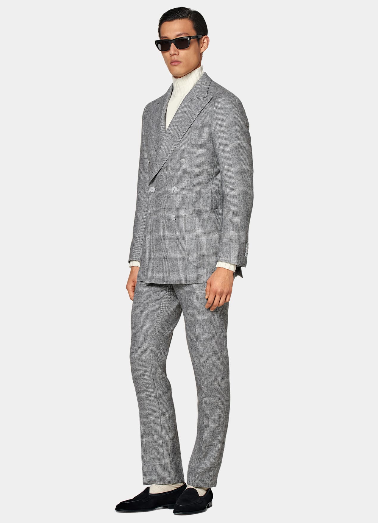 Costume Havana coupe Tailored gris clair à carreaux