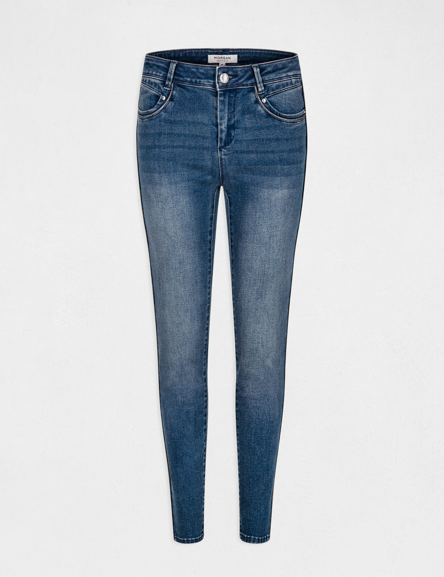 Jeans slim 7/8ème avec bandes jean stone femme - jean_stone
