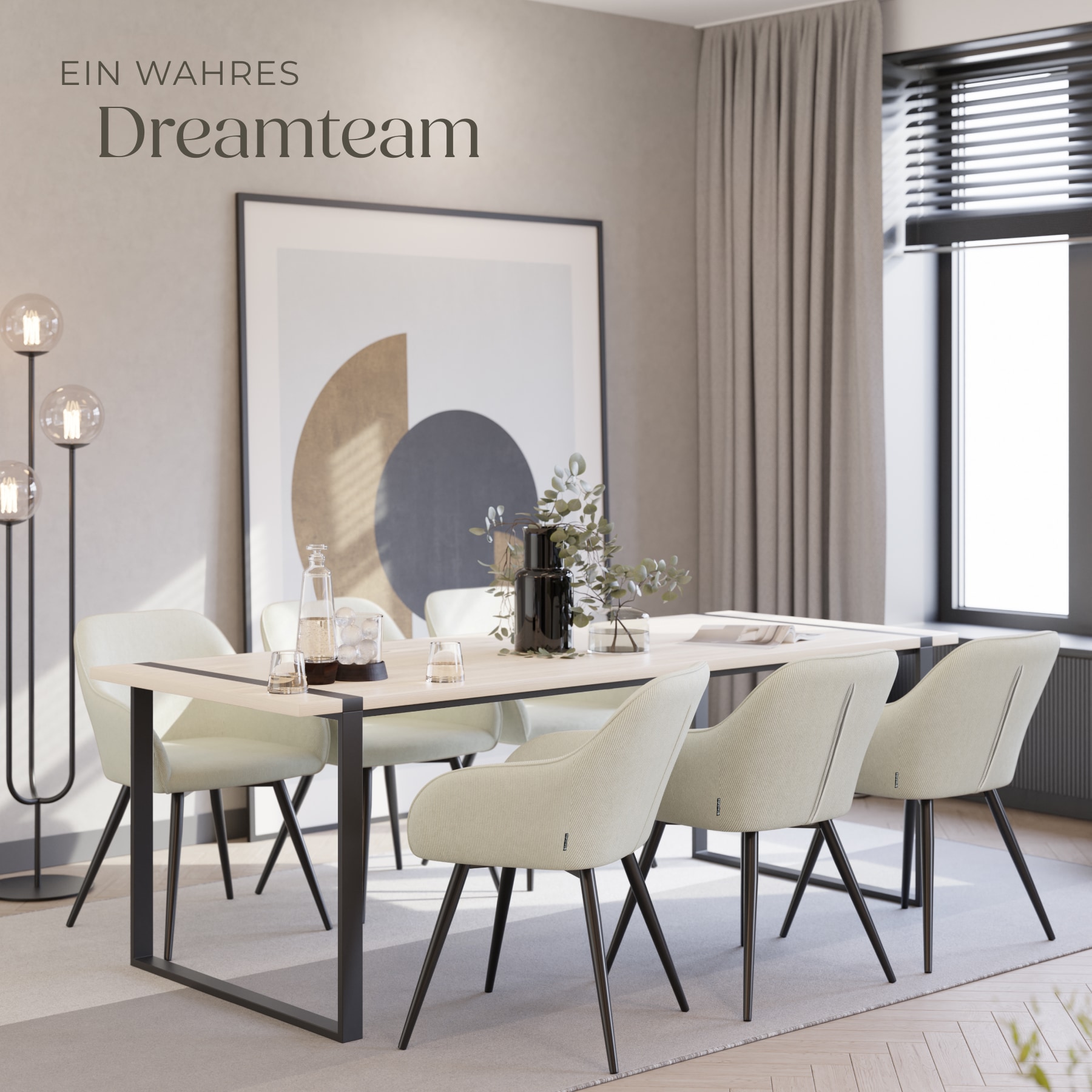 tectake® Esszimmerstuhl, gepolstert, in Cordoptik, robuste Stahlbeine, 58 x 62 x 82 cm