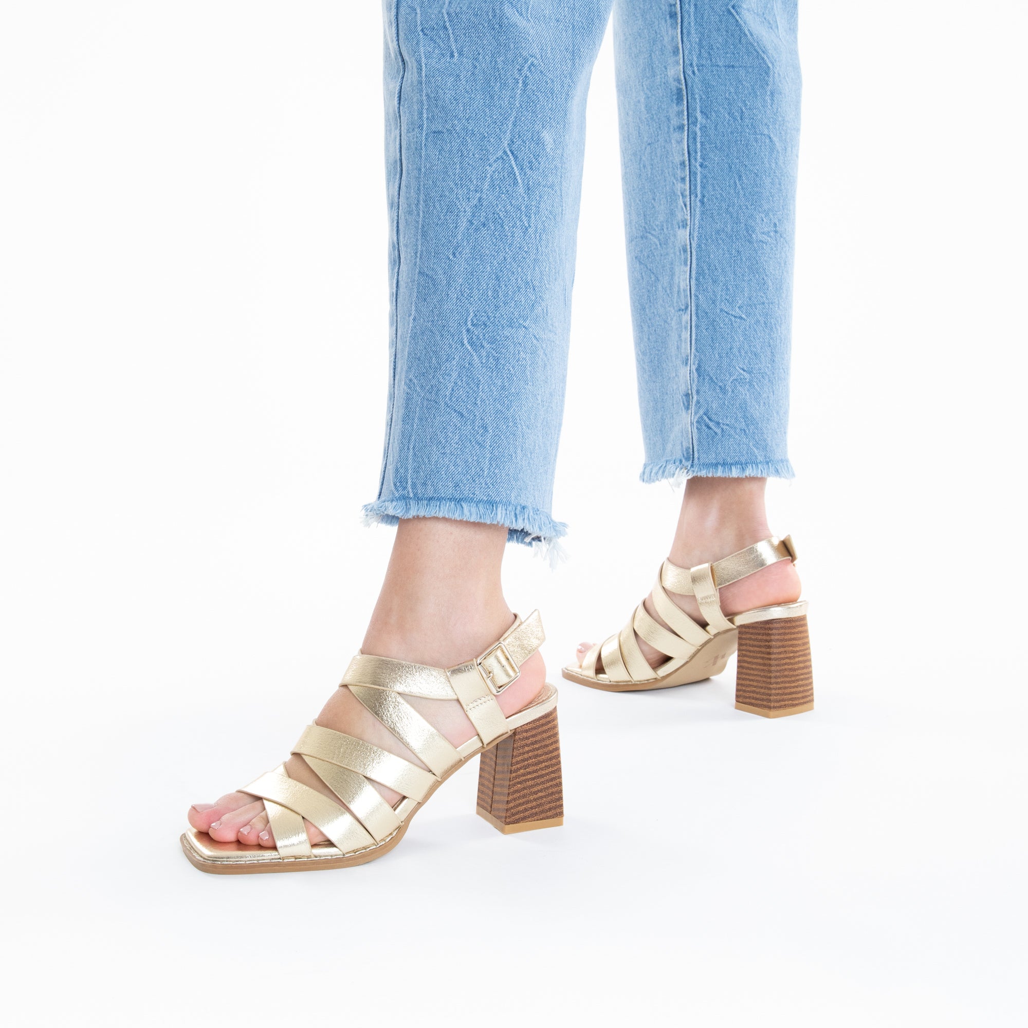Sandales à talon, Compensées-Sandales Carrie or à multibrides croisées et talon haut