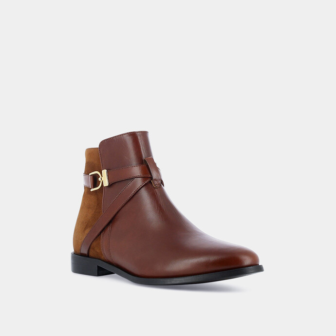 Bottines bi-matières  en velours bark et cuir