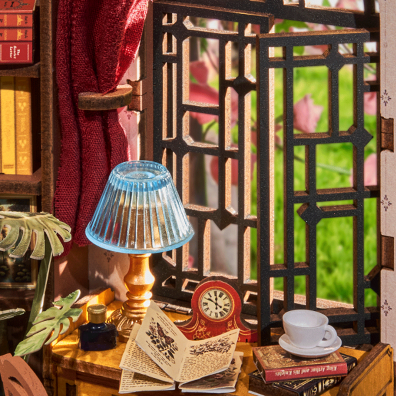 (196-tlg. Set) Rolife Book Nook Modell Bausatz DIY Miniatur Haus mit Licht Home Deko Buchstütze für Erwachsene (TGE02) - Silent Corner Study