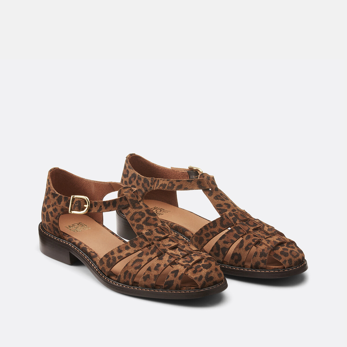 COLEÇÃO LA REDOUTE<br>Sandálias de couro com estampa de leopardo Signature SOLENN