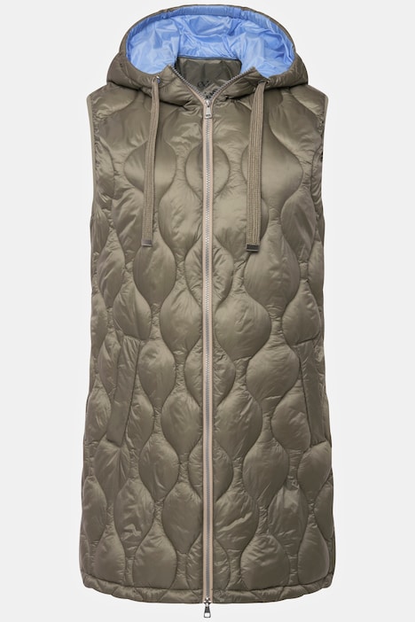 Steppweste, wasserabweisend, Longform, Kapuze, 2-Wege-Zipper, Saum-Zipper