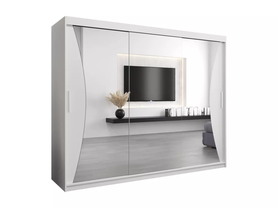 ARMOIRE MONACO À PORTES COULISSANTES 200/250/62 3 Portes (Blanc/Blanc)