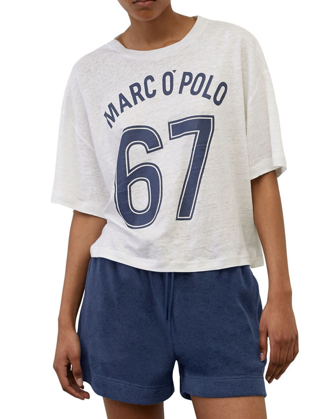Marc O'Polo T-Shirt 100% Lin Print Mop 67 blanc/bleu