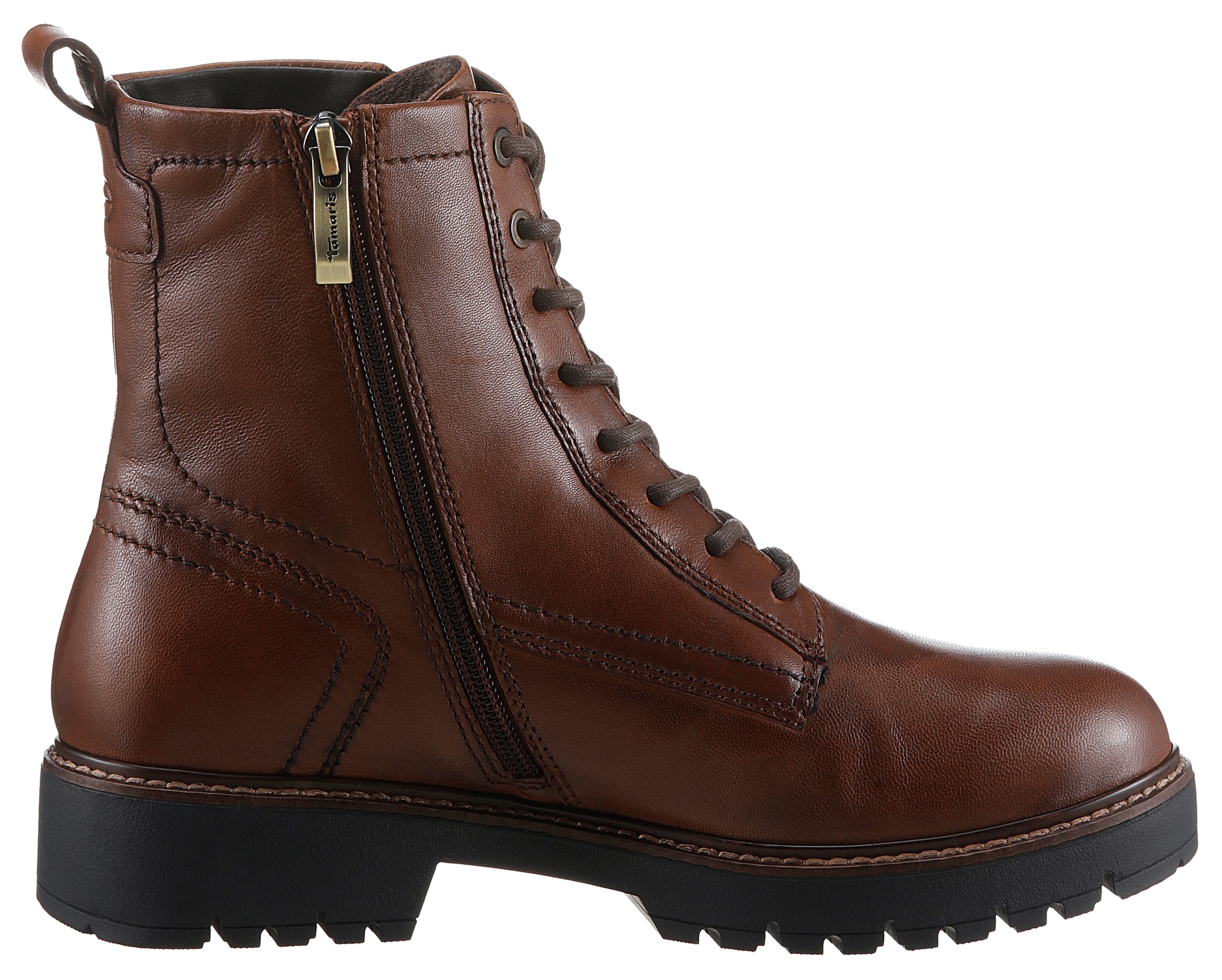 Tamaris Schnürboots  , Blockabsatz, Schnürstiefelette, Combat-Boots mit Kontrast-Rahmennaht