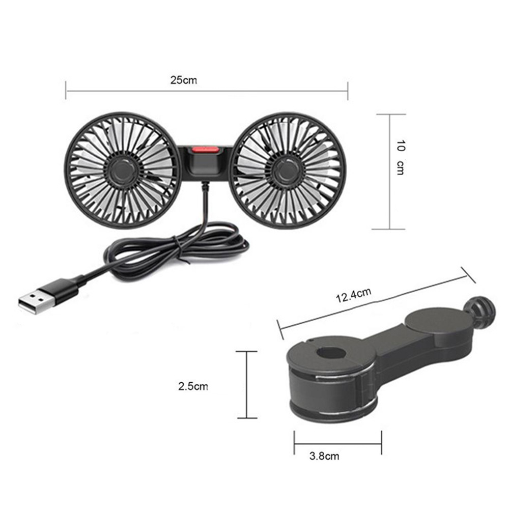 (10W) USB Auto Ventilator KFZ Doppelkopf Lüfter mit Sitzhalterung - Schwarz