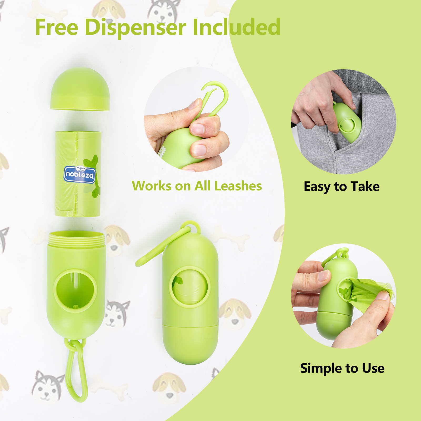 Sacos para Fezes de Cachorro Nobleza, Biodegradáveis, 540 Sacos com Dispensador, Extra Grossos, À Prova de Vazamentos, Sacos para Fezes de Cachorro, 36 Rolos