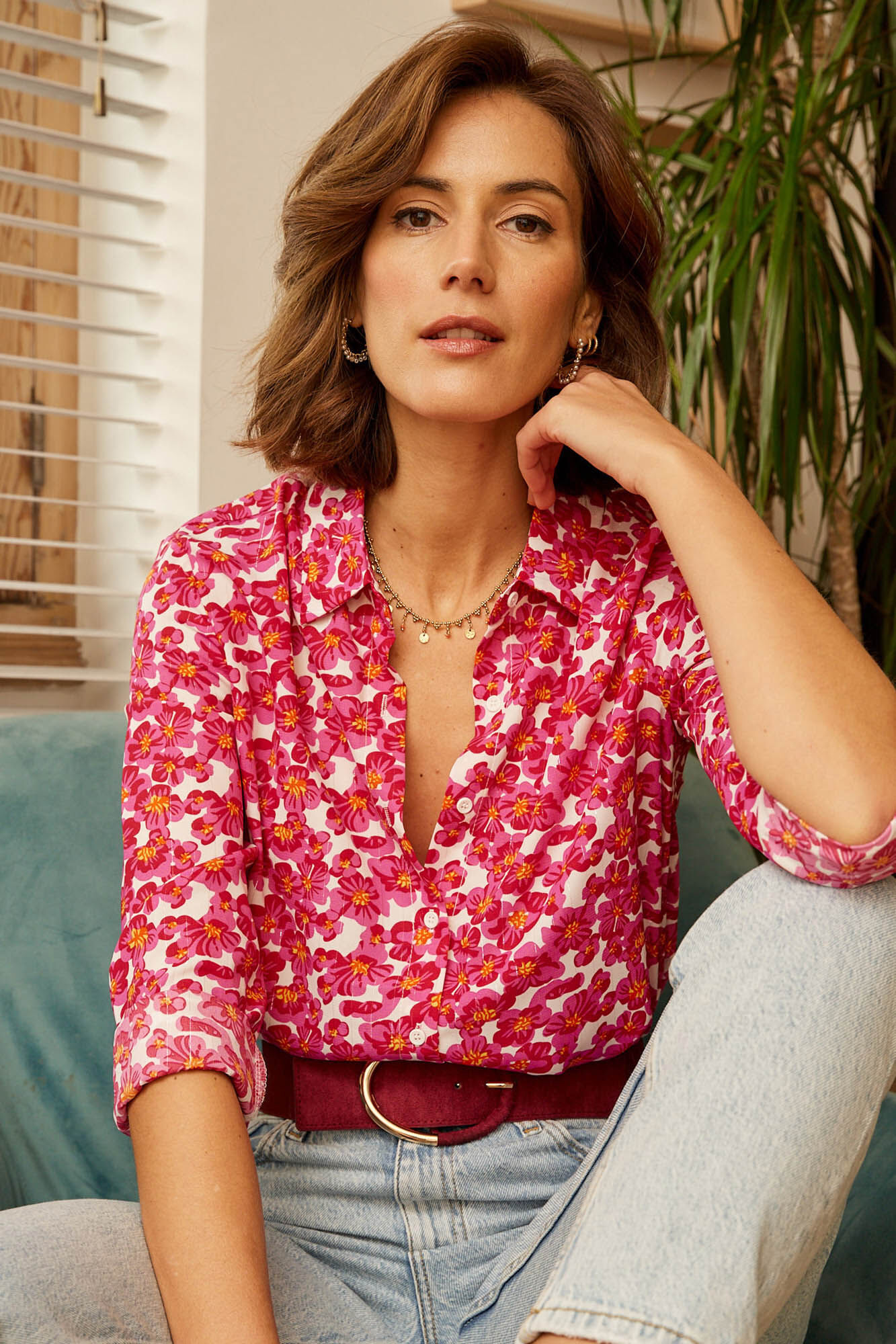 Camisa vermelha com glitter cor framboesa -