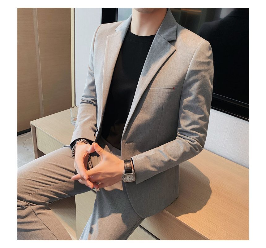 Deepwood - Set: Effen blazer met één knoop + cropped pantalon