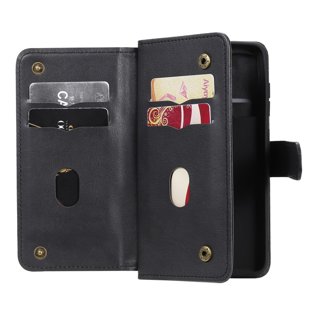 Samsung Galaxy S21 FE 5G Leder Wallet Etui Tasche mit 10 Kartenfächern - Schwarz