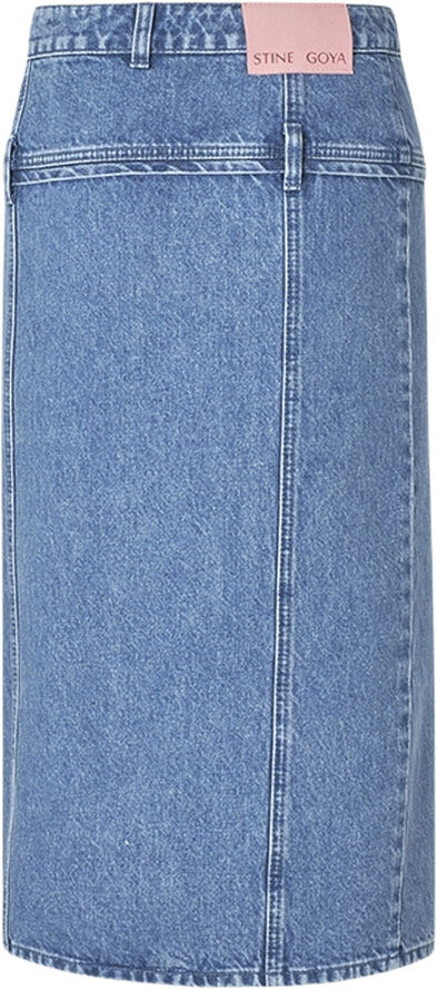 Stine Goya Button Slit Detail Midi Skirt, 2251 Denim Denim blue