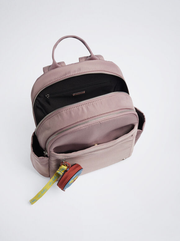 Mochila De Nylon Con Colgante - Violeta