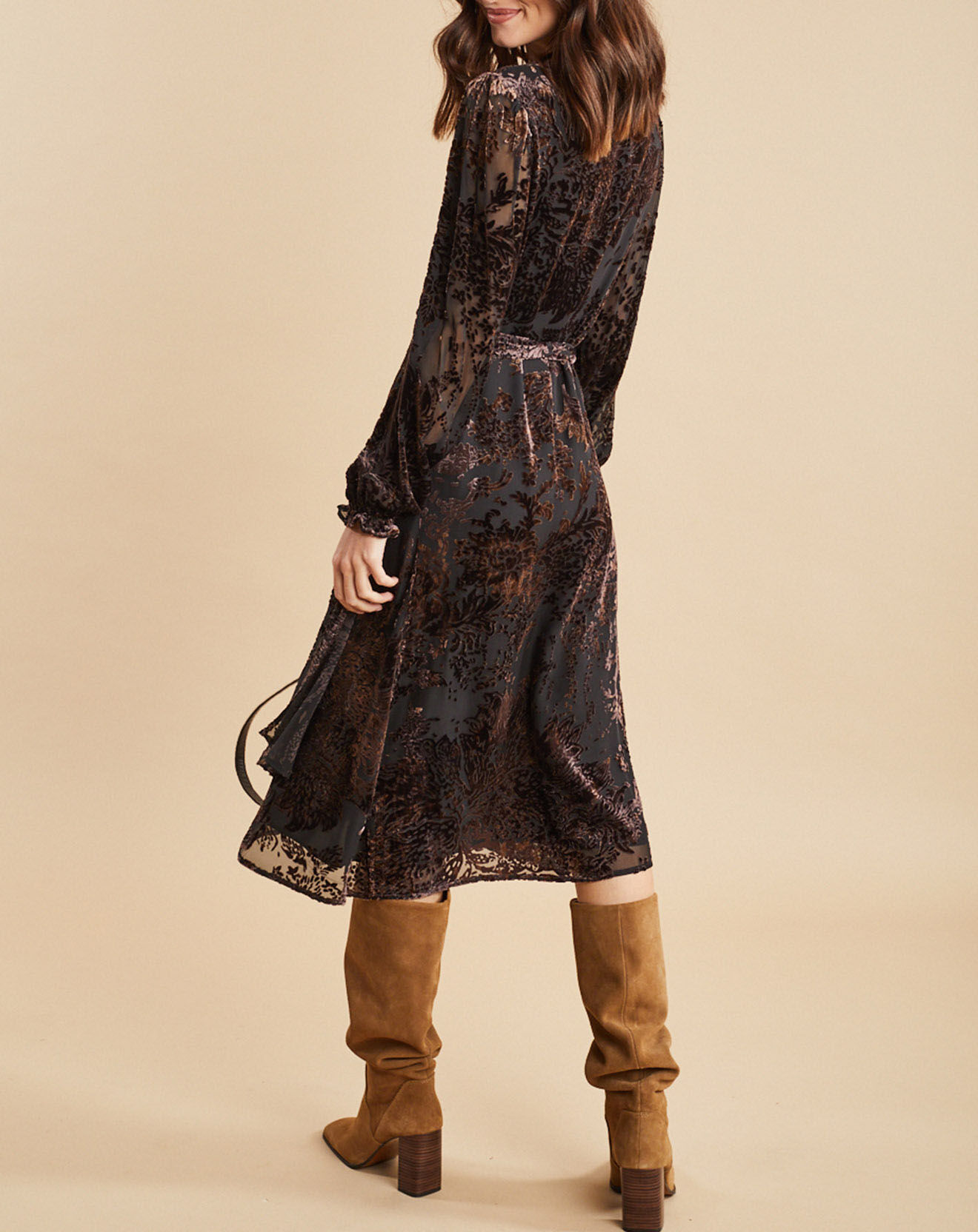 Lauren Vidal Robe en Soie mélangée Opium motifs velours prune