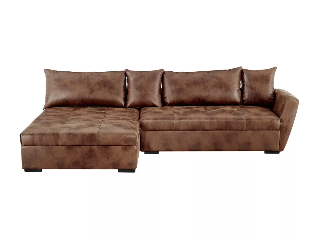 Canapé d'angle gauche convertible en microfibre vieillie marron ROMANE II