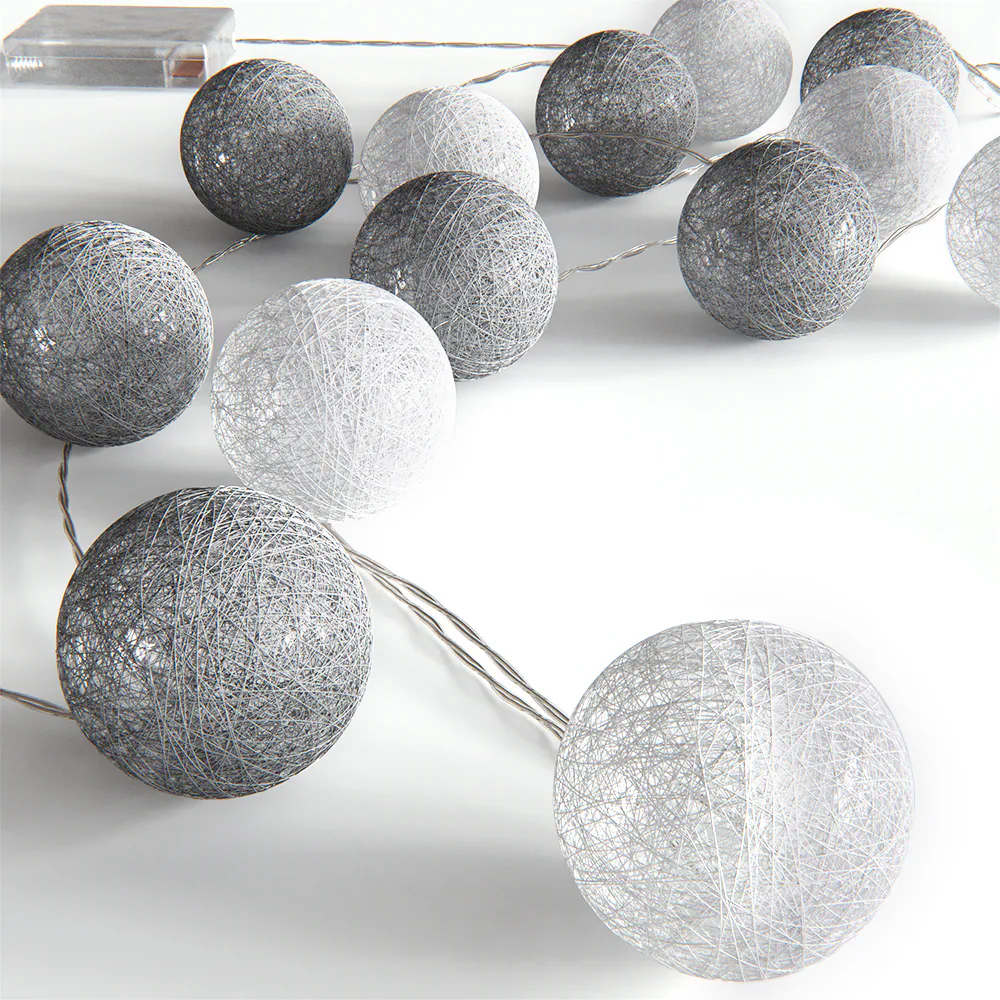 VICCO Lichterkette Cotton Balls Girlande weiß und grau 310 cm