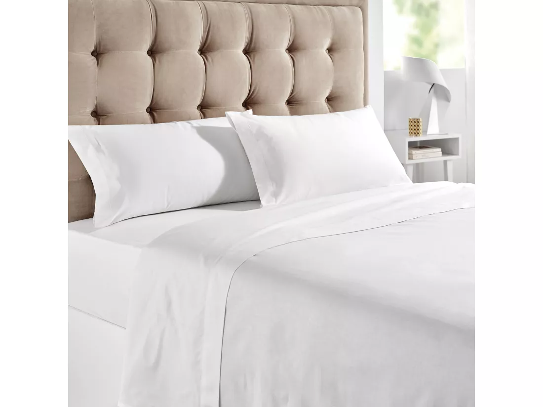Ensemble de literie en percale blanc 100% coton 200 fils au pouce carré Blanc