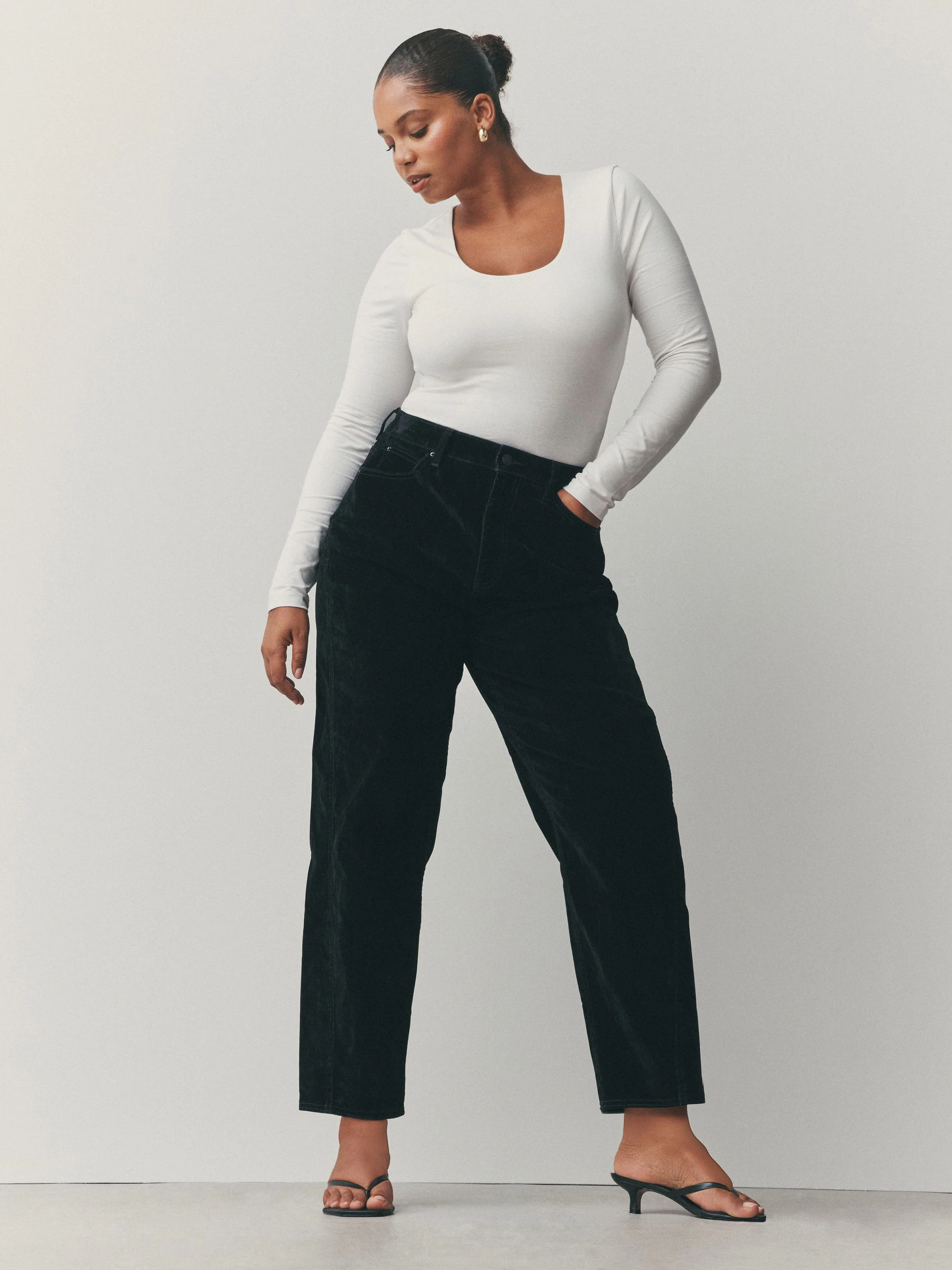 Zwart - Hourglass N. Premium gevlokte comfortabele stretchy Denim Jeans