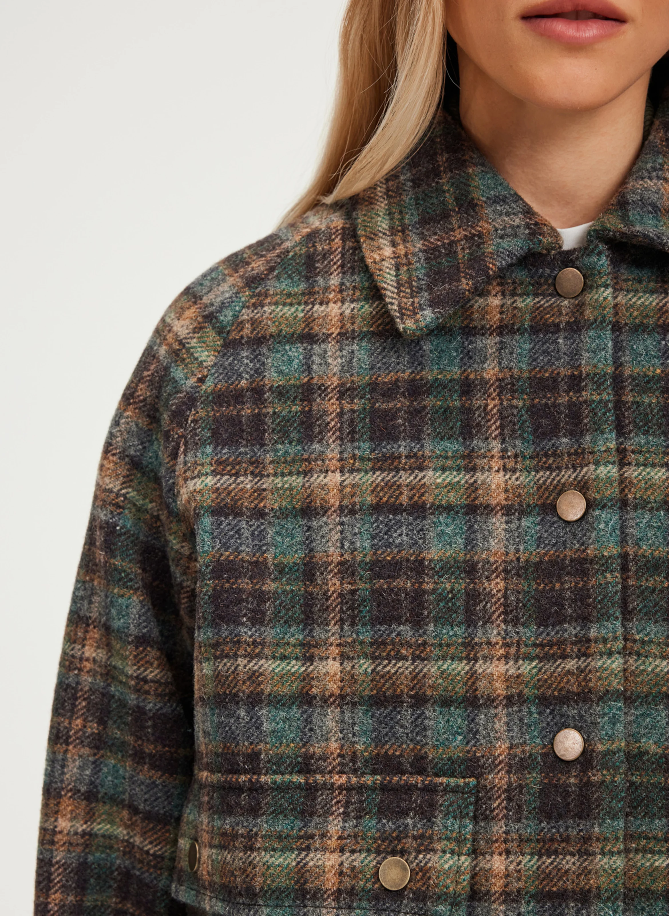 MARELLE - Blouson à carreaux en laine | Marron