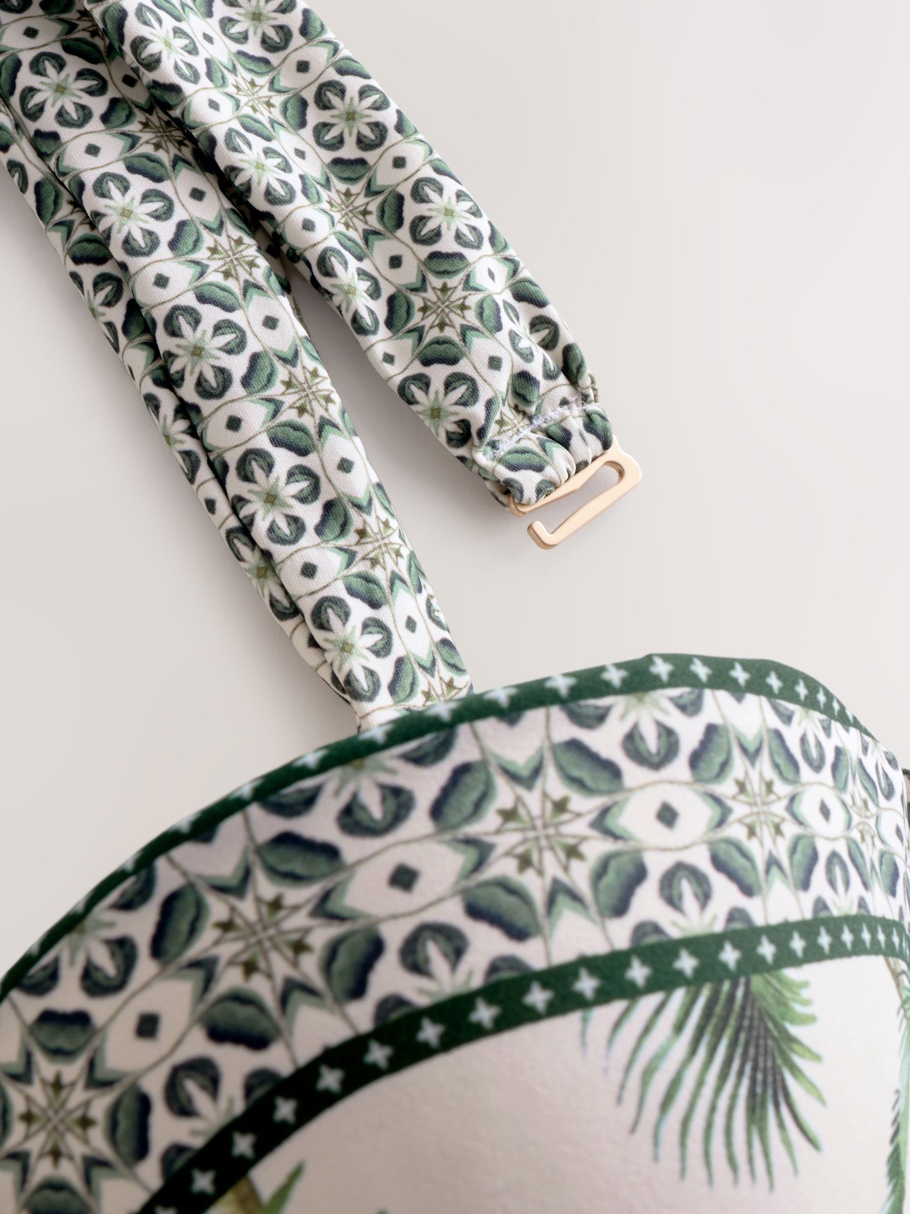 Ecru/Groene Palm - Bandeaubikinitop met beugel
