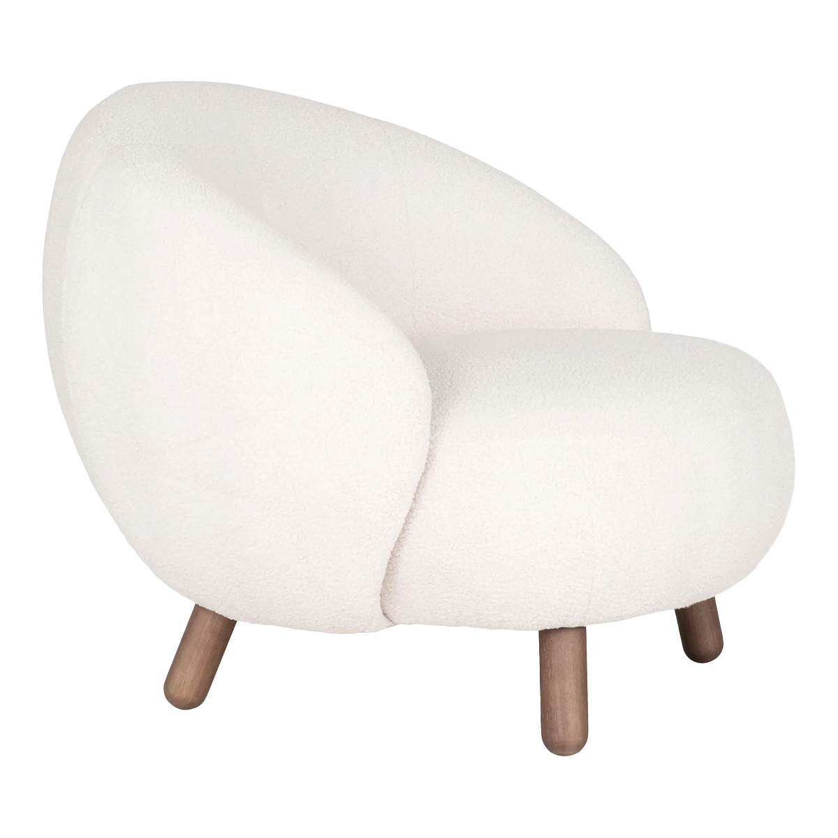 Fauteuil Mona Teddy wit - walnoot kleur poten