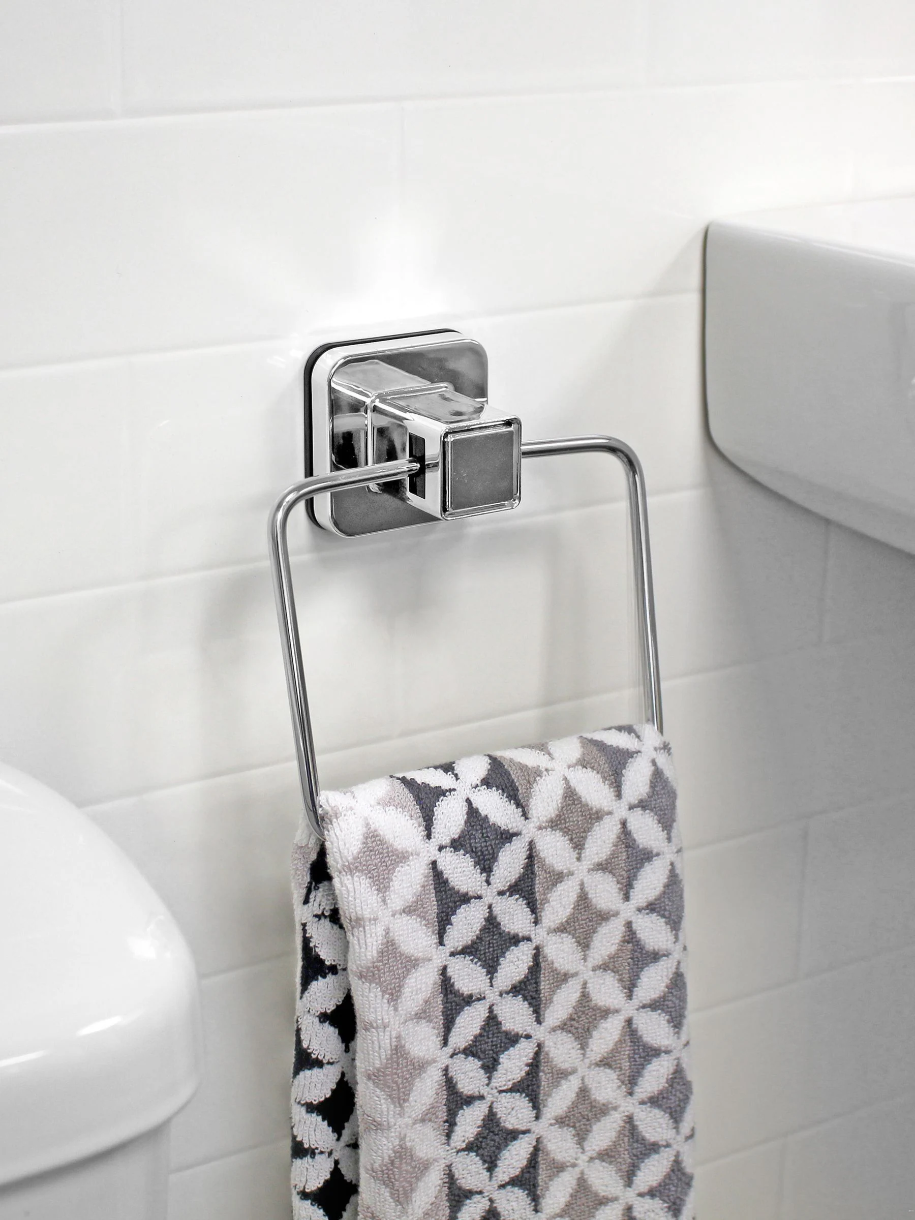 Showerdrape zuignap wandgemonteerde handdoekenring Pushloc