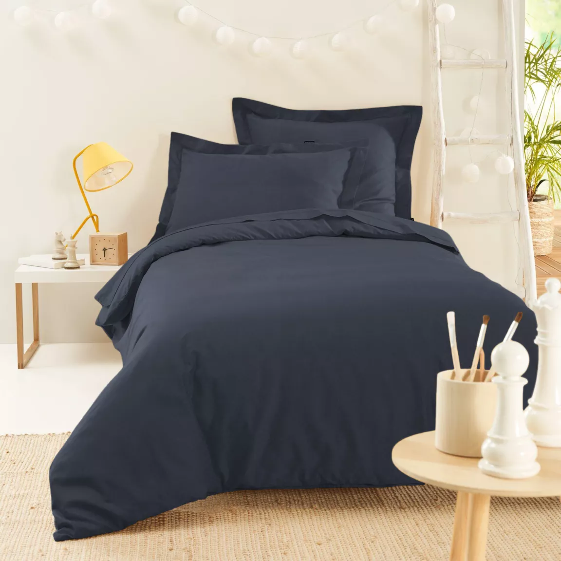 Housse de couette percale de coton (140 x 200 cm) Cali Bleu marine