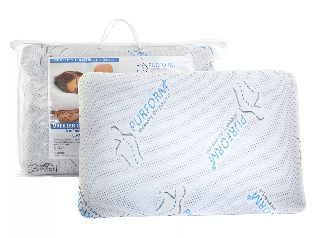 Oreiller mémoire de forme 40 x 60 cm anti acariens PURFORM - SIRONA