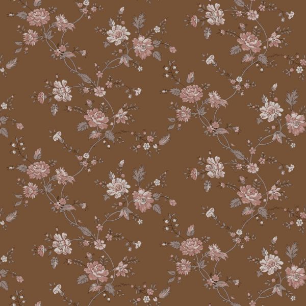 Estahome Bloementjes Behang I - 0,53 x 10,05 m - Roest Bruin / Roze