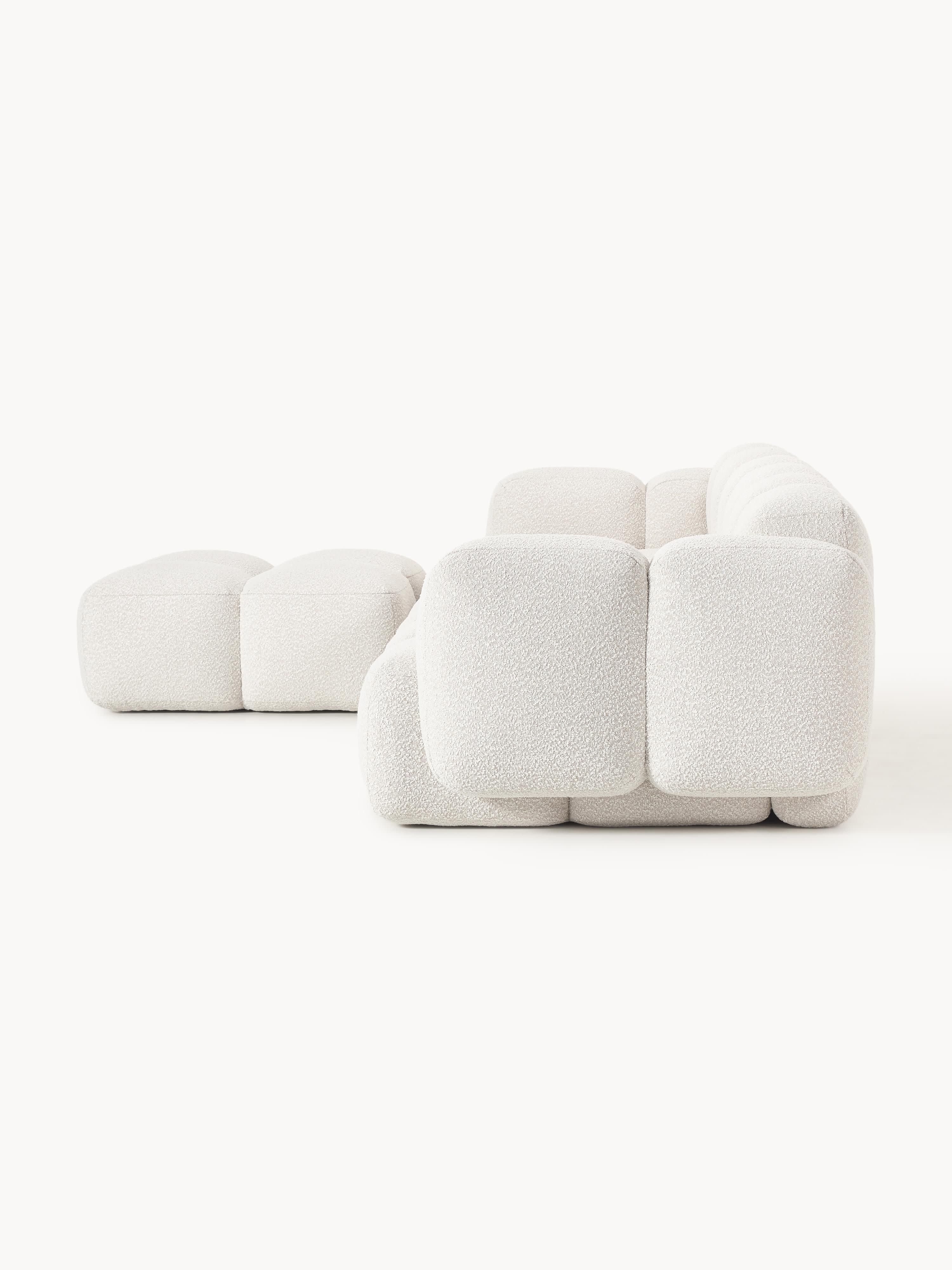 Modulaire bank Tayla (4-zits) van bouclé met poef (links/rechts)