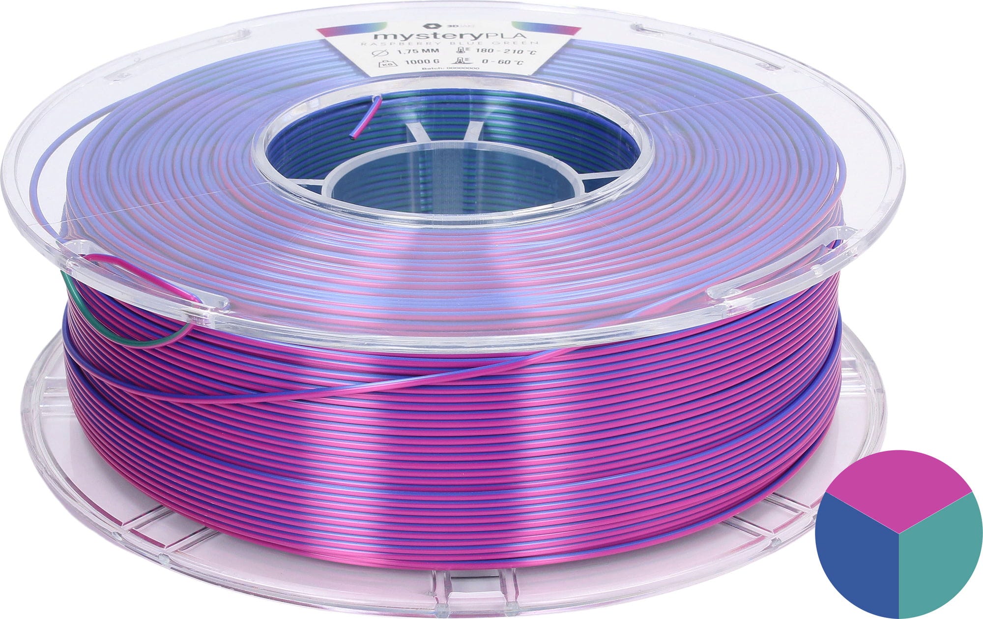 3DJAKE  mysteryPLA Berry Popsicle, 1,75 mm / 1000 g    Dreifarbiges PLA-Filament für bunte Farbkreationen in Berry Popsicle