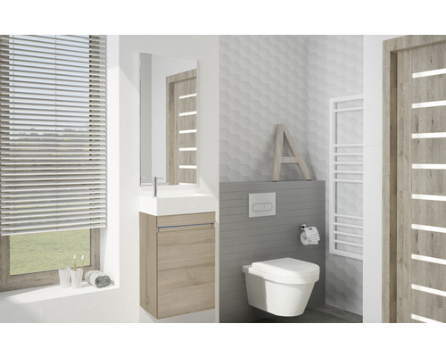 Sanox Maxim badkamermeubelset, frontkleur eiken naturel, BxHxD 40 x 65 x 22 mm, met keramische wastafel
