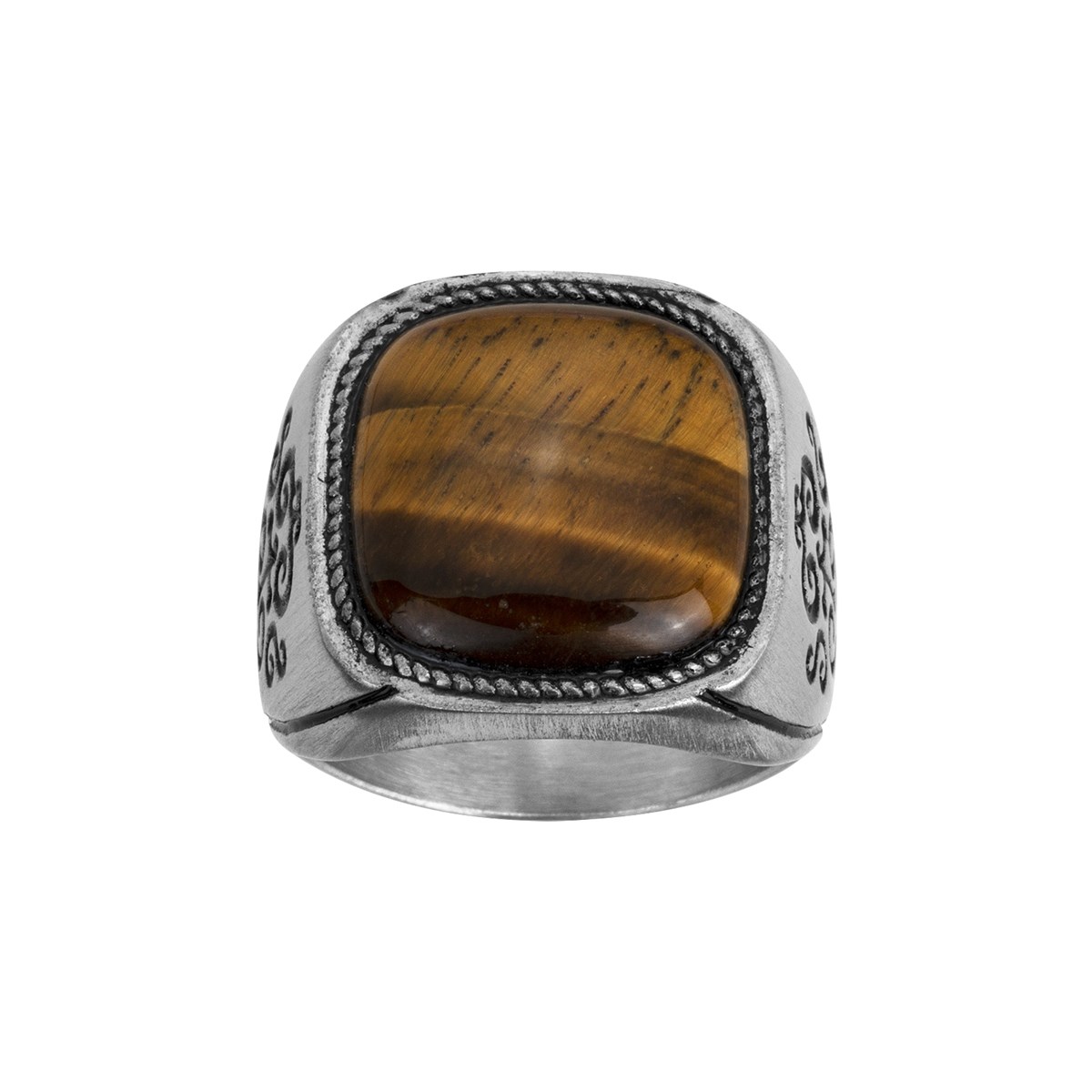 Bague Victorin en Acier 316L avec oeil de tigre synthétique marron
