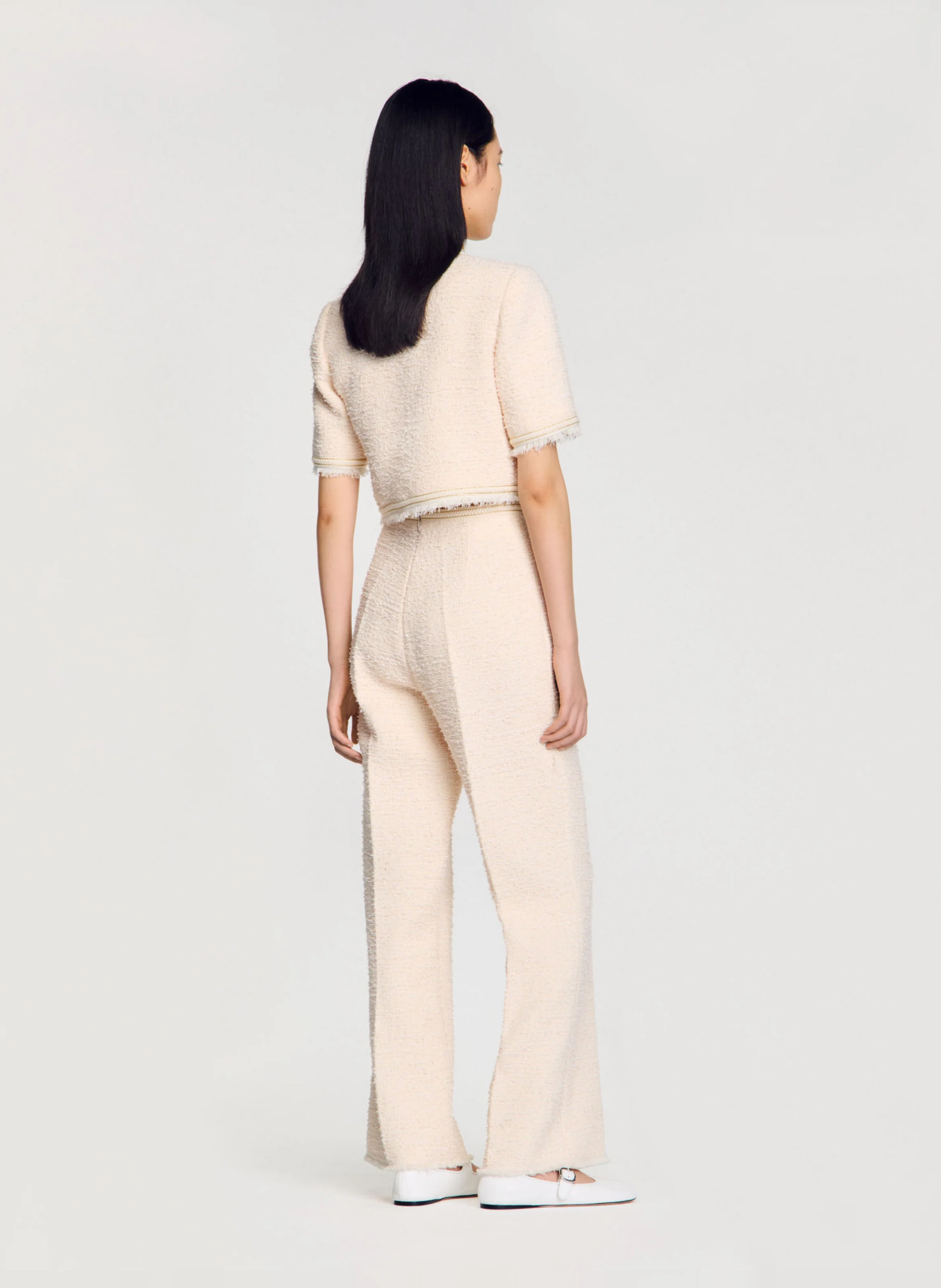 Pantalon droit en tweed texturé | Blanc