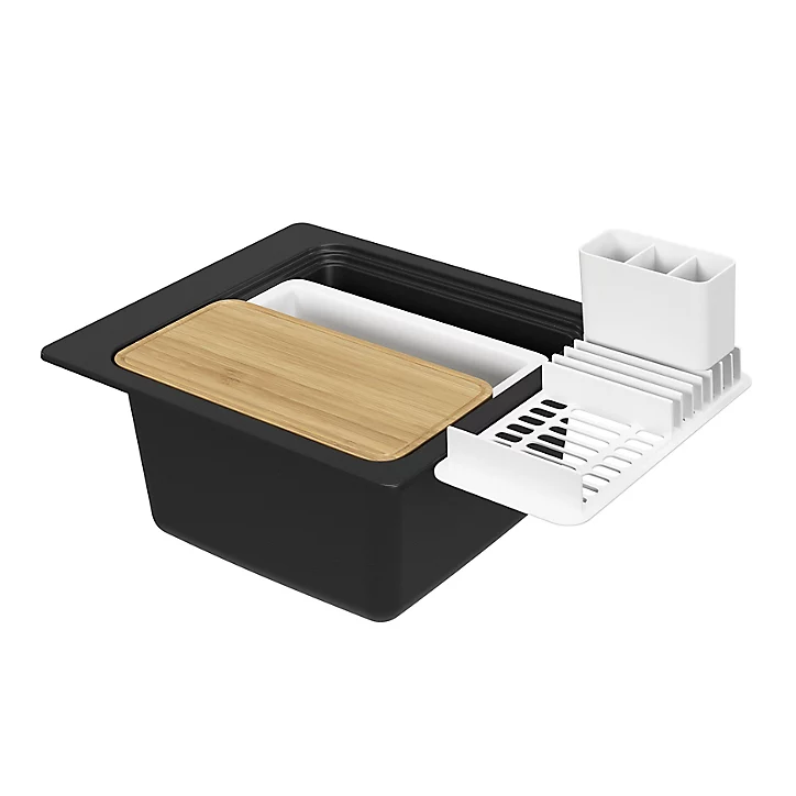 Évier de cuisine en composite de quartz noir 1 bac à encastrer GoodHome Romesco