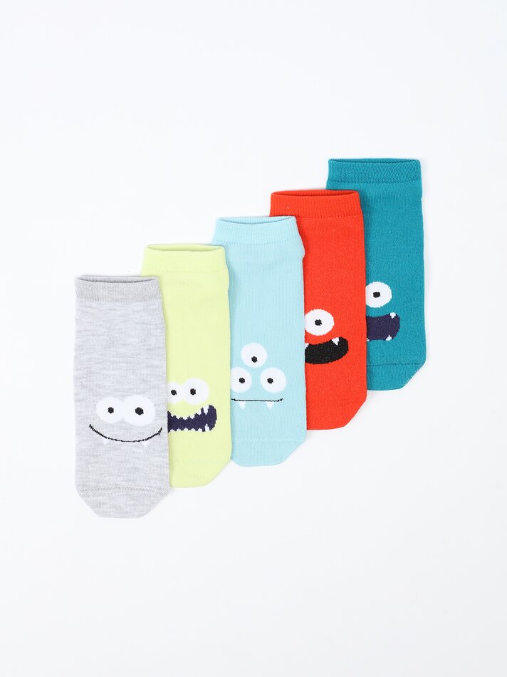 Pacote com 5 pares de meias com estampas de monstros - Sortidas