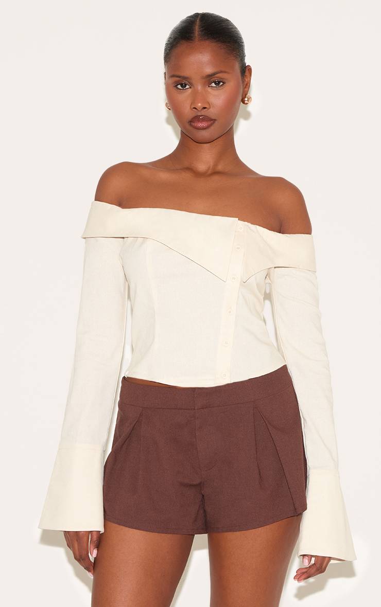 Butter Yellow Chemise Bardot Boutonnée En Mélange De Lin