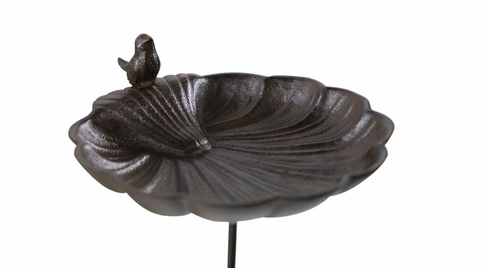 Abreuvoir oiseau sur pied fonte fonte marron 29x26x81cm