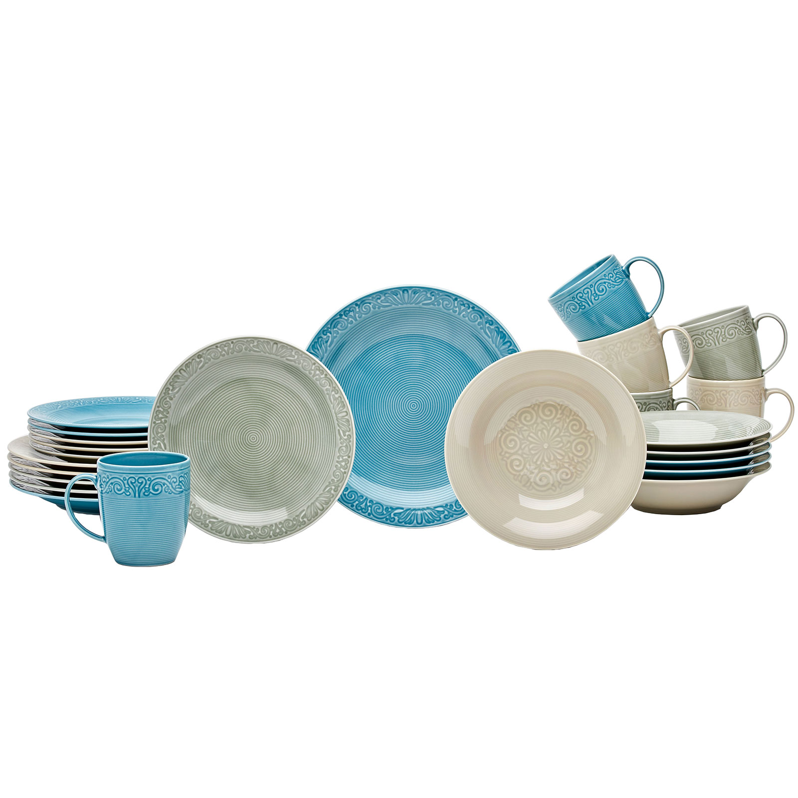 24-teiliges Kombiservice - grau-aqua-beige